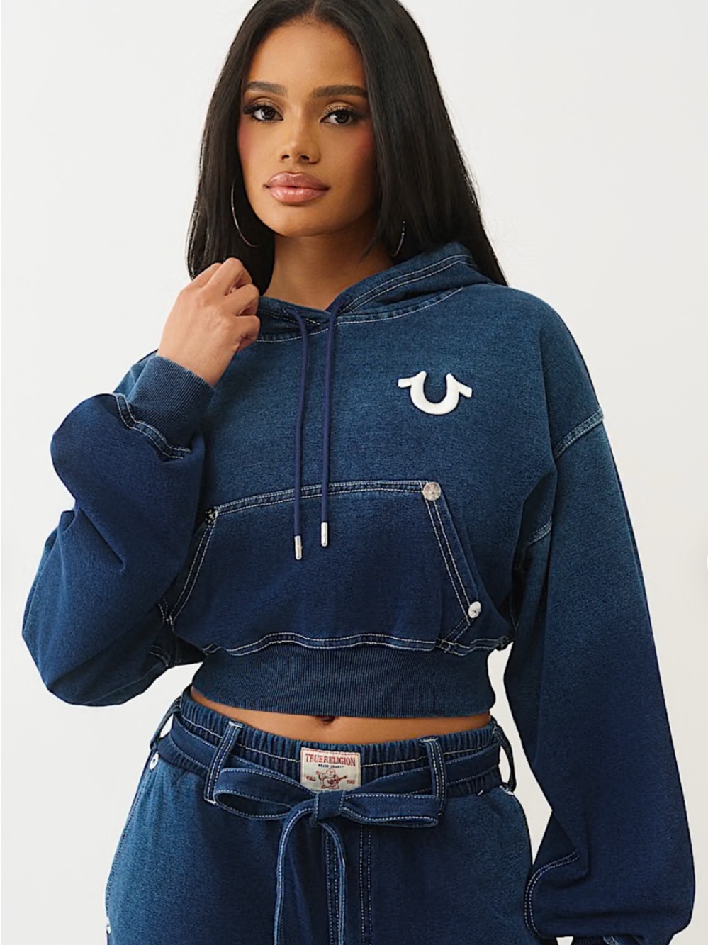 True Religion Indigo Two-Piece Hoodie and Adj Barrel Pant Hoodie M Pants: Small
